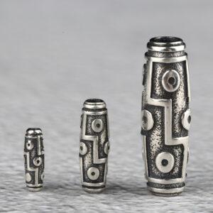retro dzi bead pattern oval shape s925 sterling silver bead, oxidized silver dzi bead