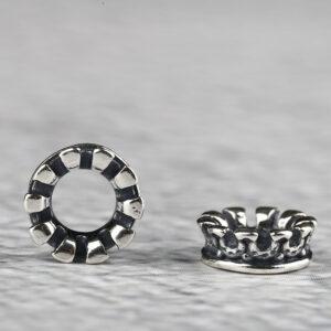 crown shape s925 sterling silver bead, oxidized silver crown bead