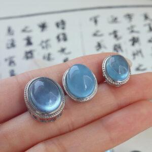 oval shape natural aquamarine inlaid copper bead