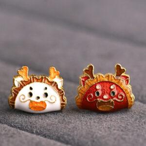 cute dragon pattern semicircular shape gild sterling silver bead, enamel dragon bead