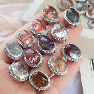 oval shape natural Phantom Quartz inlaid copper bead