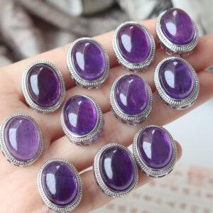 oval shape natural amethyst inlaid copper bead