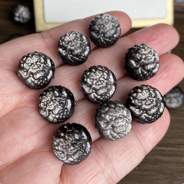 2 pcs / 5 pcs dragon pattern round shape natural silver obsidian bead - Image 2