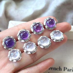 round flower shape natural amethyst and rose quartz inlaid copper bead