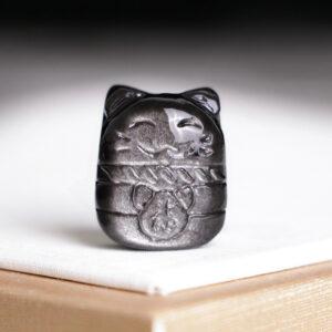 2 pcs / 5 pcs lucky cat shape natural obsidian bead