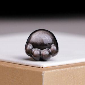 2 pcs / 5 pcs fat cat paw shape natural silver obsidian bead