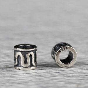 snake pattern tube shape s925 sterling silver bead, oxidized silver tube bead