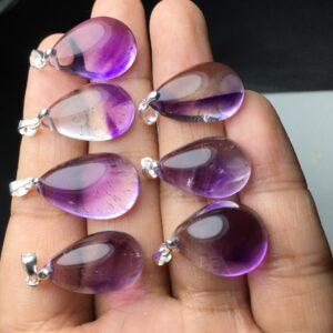 droplet shape natural Super Seven quartz bead sterling silver charm