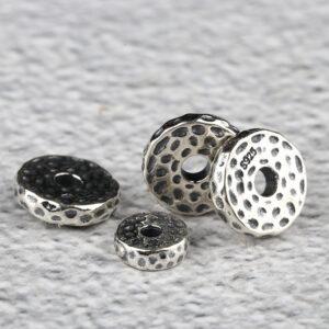 small pits pattern gasket shape s925 sterling silver bead, oxidized silver gasket bead