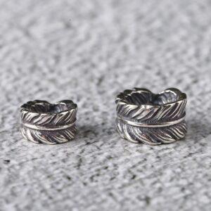 feather pattern ring shape s925 sterling silver bead, oxidized silver feather bead