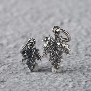 maple leaf shape s925 sterling silver charm bead, oxidized silver maple leaf charm