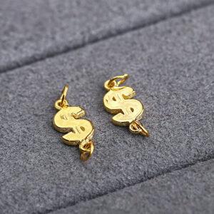 US dollar shape gild s925 sterling silver charm bead, golden dollar charm