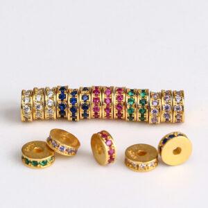 zircon inlaid rondelle shape gild s925 sterling silver bead, golden rondelle bead