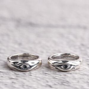 eye pattern ring shape s925 sterling silver bead, oxidized silver ring bead