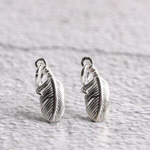 feather shape s925 sterling silver charm bead, bright silver feather charm