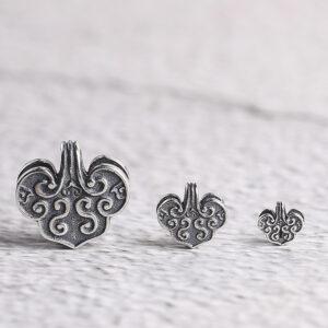 flower pattern heart shape s925 sterling silver charm bead, oxidized silver flower charm