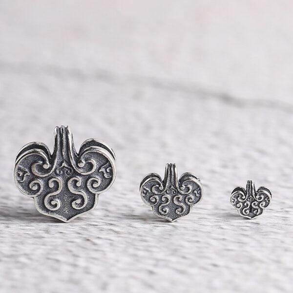 flower pattern heart shape s925 sterling silver charm bead, oxidized silver flower charm