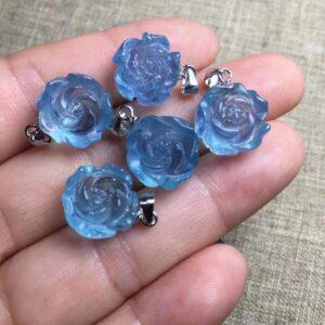nice rose flower shape natural aquamarine bead sterling silver charm