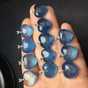 double-sided heart shape natural aquamarine bead sterling silver charm