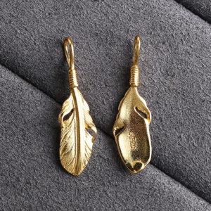 feather shape gild s925 sterling silver bead, golden feather charm