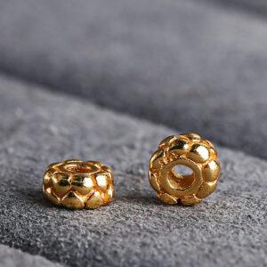 cracks pattern rondelle shape gild s925 sterling silver bead, golden rondelle bead