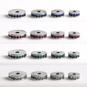 zircon inlaid gasket shape s925 sterling silver bead, oxidized silver gasket bead