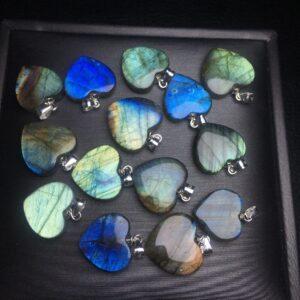 heart shape natural labradorite bead sterling silver charm