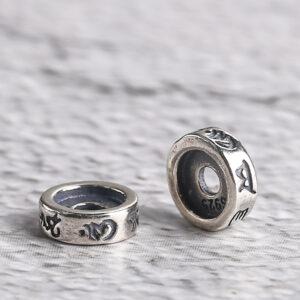 Buddhist six-syllable mantra pattern gasket shape s925 sterling silver bead, oxidized silver gasket bead