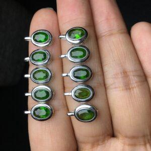 facet surface oval shape small natural diopside bead inlaid sterling silver charm