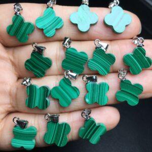Four Leaf Clover shape natural malachite bead sterling silver charm