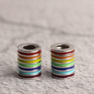 rainbow strips tube shape sterling silver bead, enamel tube bead