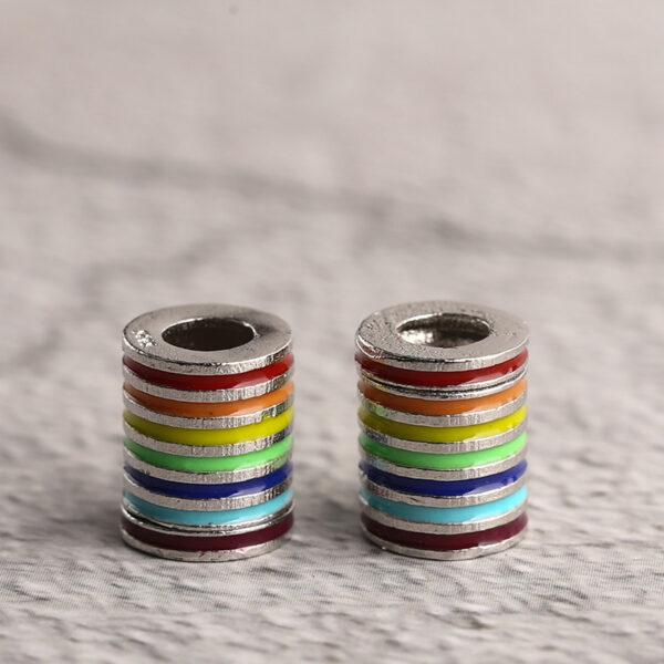 rainbow strips tube shape sterling silver bead, enamel tube bead