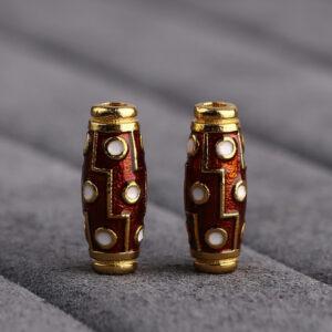 Dzi bead pattern oval shape gild sterling silver bead, enamel Dzi bead