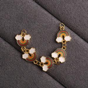 rainbow beads gild sterling silver chain charm bead, enamel rainbow chain bead