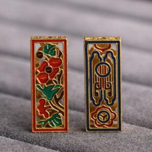 hollow flower pattern rectangle shape gild sterling silver bead, enamel flower bead