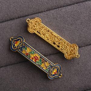 hollow flowers pattern curved rectangle ruyi shape gild sterling silver bead, enamel flowers bead