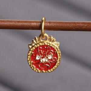 dragon pattern round shape gild sterling silver charm bead, enamel dragon charm