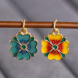 four leaf clover shape gild sterling silver charm bead, enamel flower charm