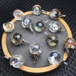 round shape rainbow light natural clear quartz bead sterling silver Wizard Hat charm