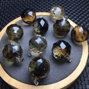facet surface round shape rainbow light natural smoky citrine bead sterling silver charm