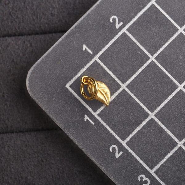 simple leaf shape gild s925 sterling silver charm bead, golden leaf charm - Image 2