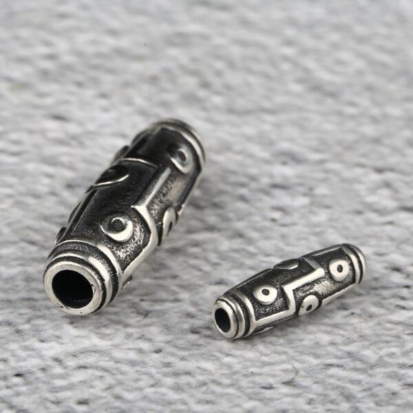 retro dzi bead pattern oval shape s925 sterling silver bead, oxidized silver dzi bead - Image 2