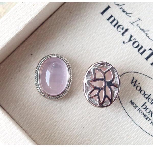 oval shape natural rose quartz inlaid copper bead - Image 2