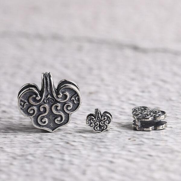 flower pattern heart shape s925 sterling silver charm bead, oxidized silver flower charm - Image 2