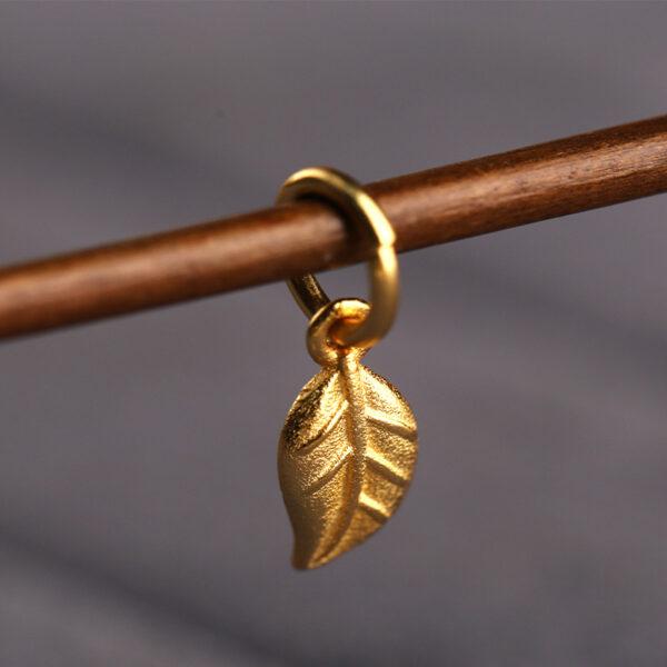 simple leaf shape gild s925 sterling silver charm bead, golden leaf charm - Image 3