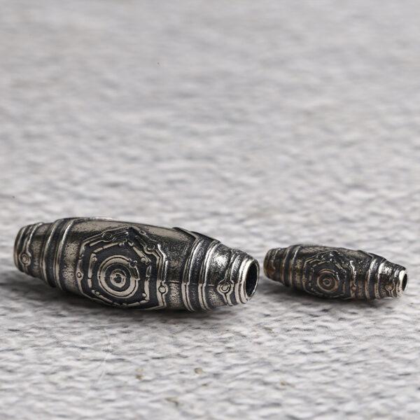 retro dzi bead pattern oval shape s925 sterling silver bead, oxidized silver dzi bead - Image 3