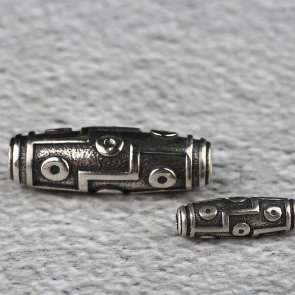 retro dzi bead pattern oval shape s925 sterling silver bead, oxidized silver dzi bead - Image 3