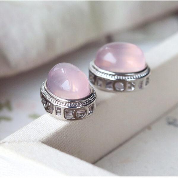oval shape natural rose quartz inlaid copper bead - Image 3