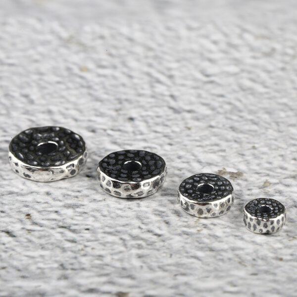 small pits pattern gasket shape s925 sterling silver bead, oxidized silver gasket bead - Image 3