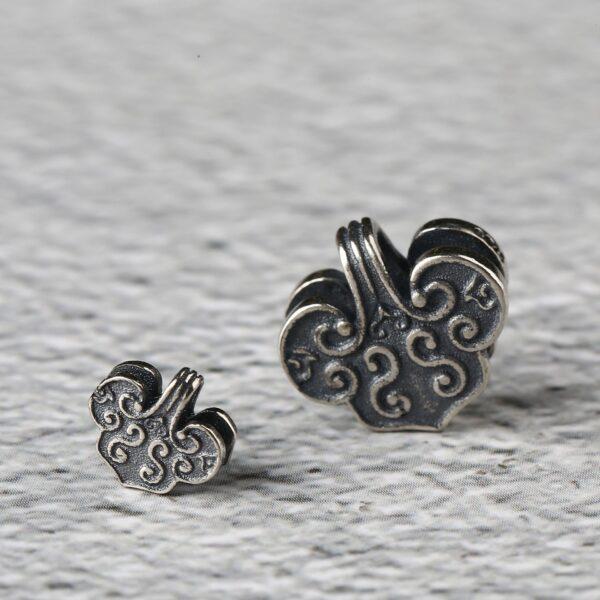 flower pattern heart shape s925 sterling silver charm bead, oxidized silver flower charm - Image 3